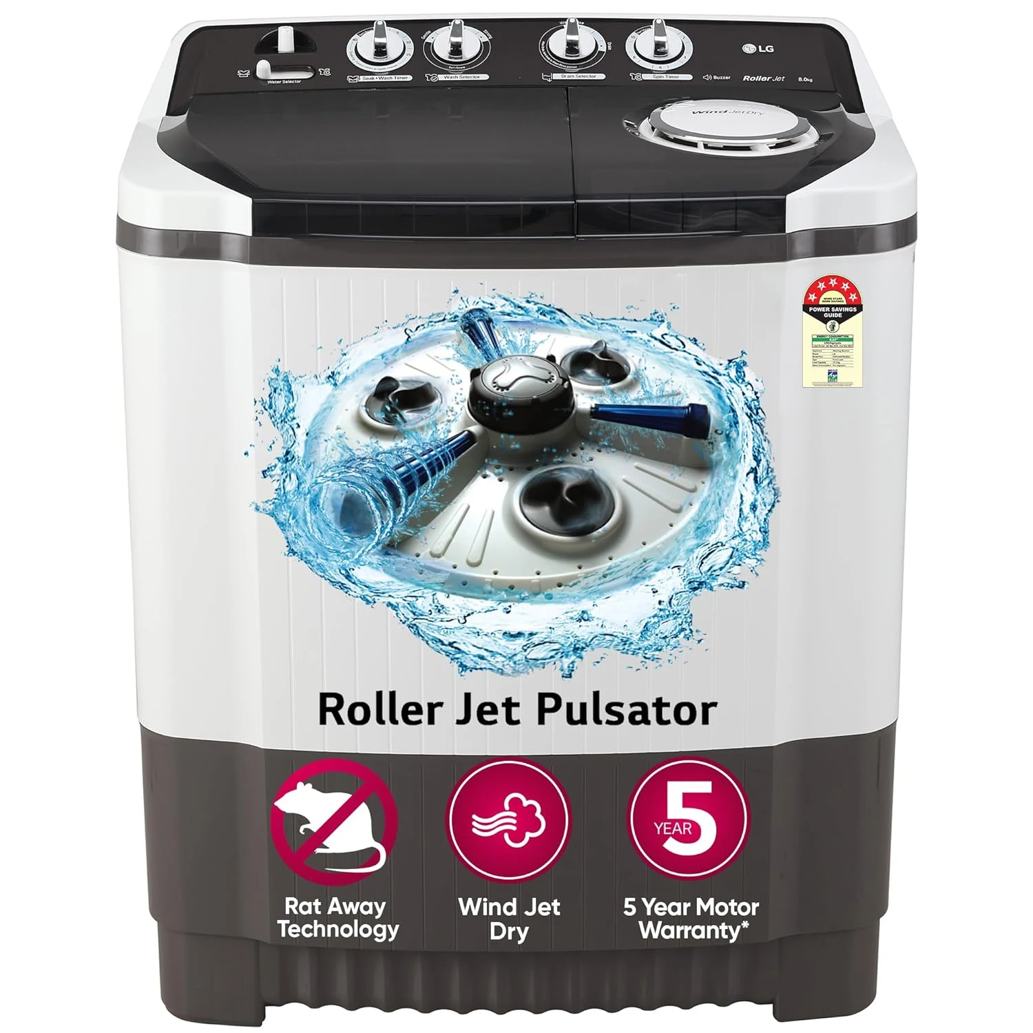 Honest Review: LG 8.0 Kg 5 Star Semi-Automatic Top Loading Washing Machine with Roller Jet Pulsator Wind Jet Dry Soak Rat Away Technology (P8030SGAZ Collar Scrubber Rust Free Plastic Base Dark Gray) - Real Power Consumption, Specs, Pros & Cons