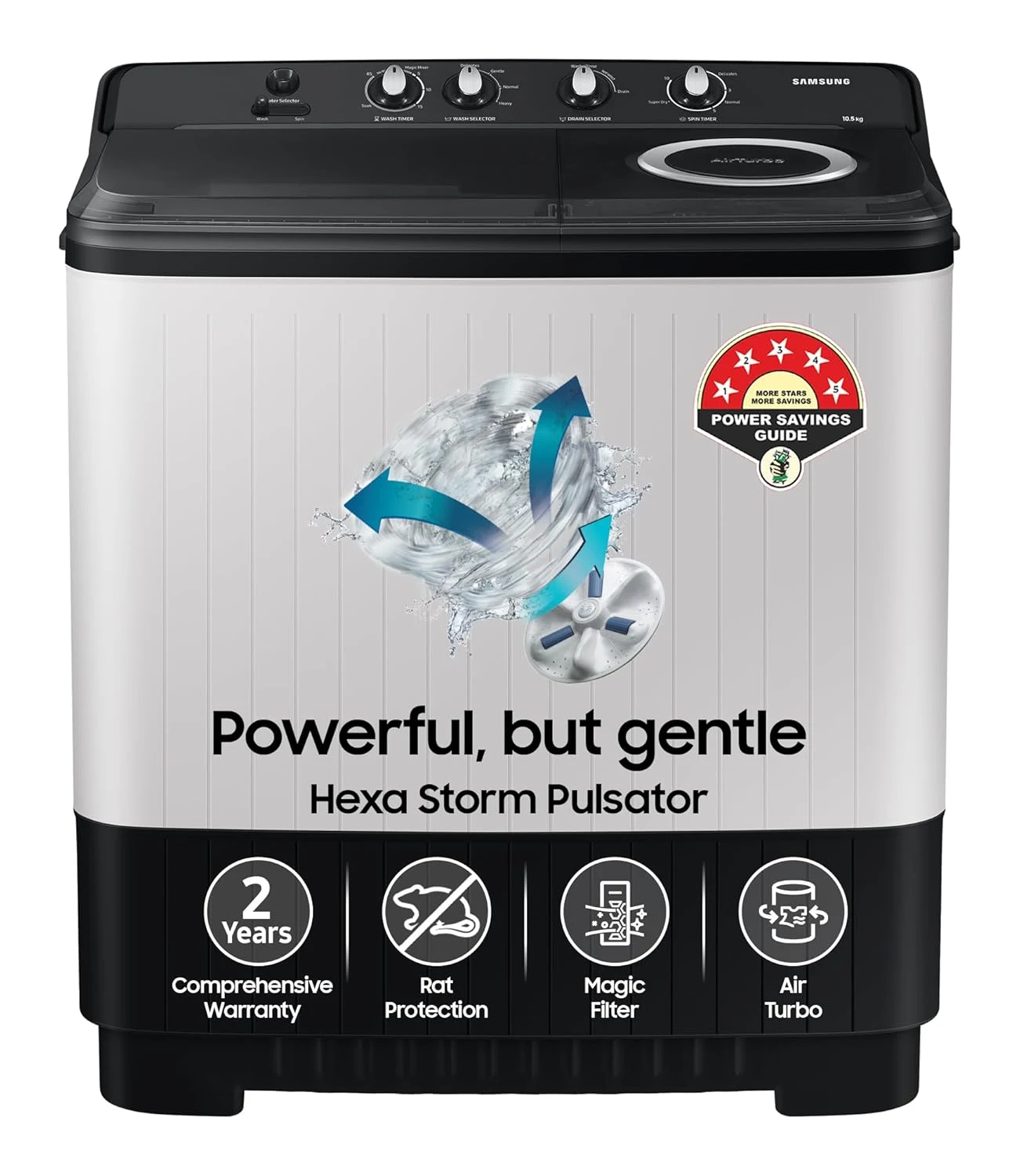 Honest Review: Samsung 10.5 kg 5 star Semi-Automatic Top Load Washing Machine (WT10C4260GG TL Air Turbo Drying Light Gray ) - Real Power Consumption, Specs, Pros & Cons